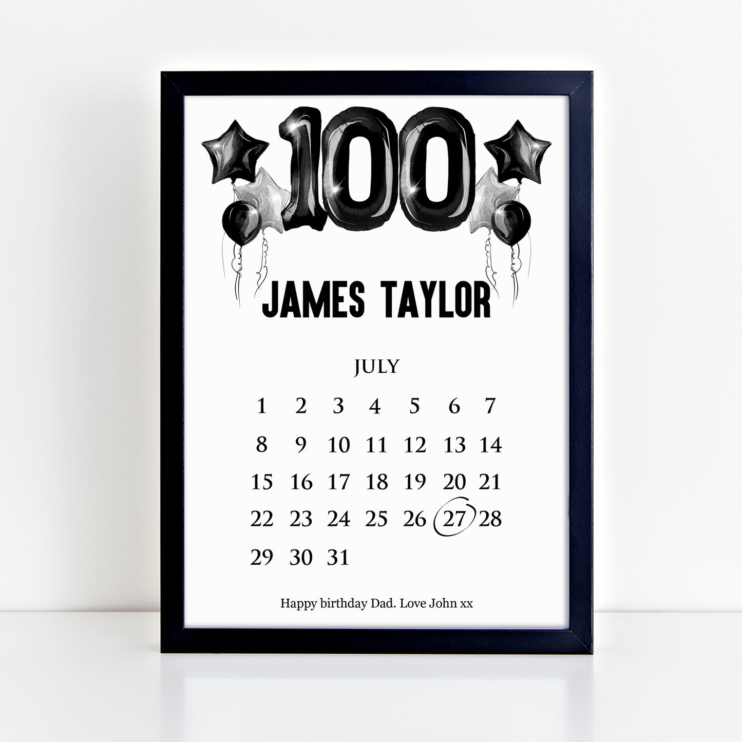 Personalised 100th Birthday Calendar Picture Print For Him Gift