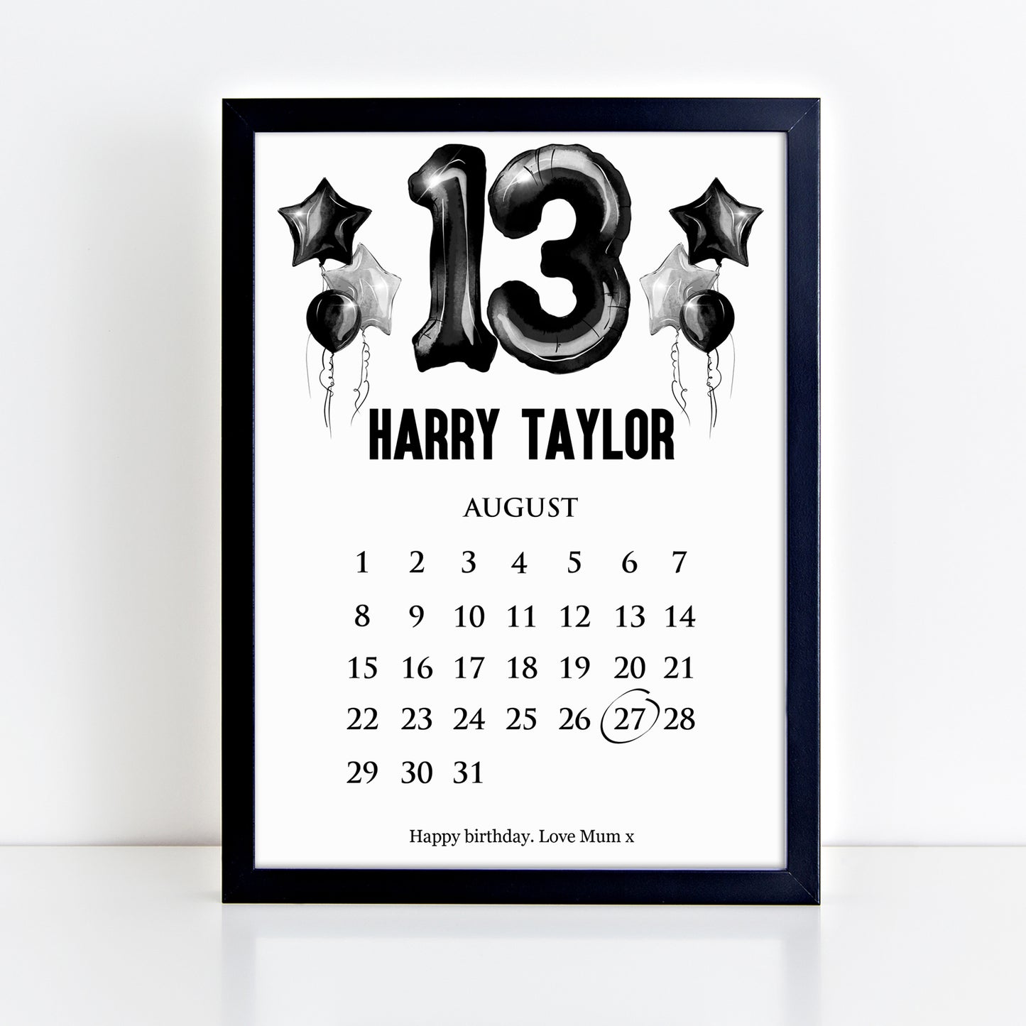 Personalised 13th Birthday Calendar Print
