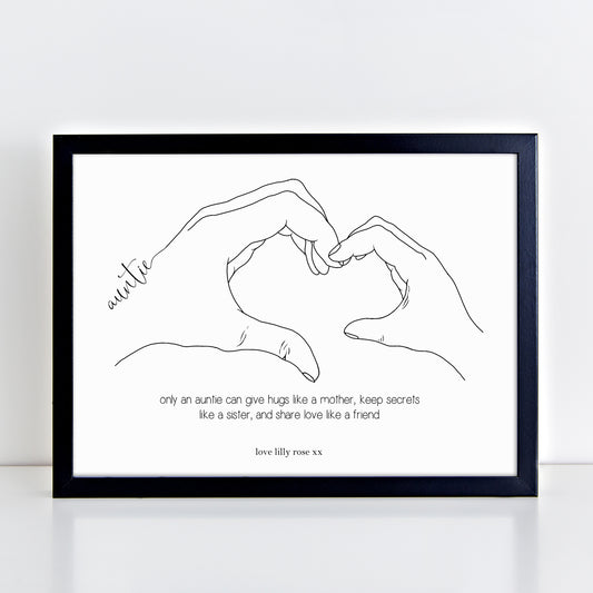 Personalised Heart Hands Aunt Poem Print