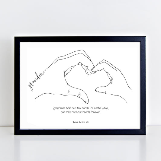 Personalised Heart Hands Grandma Poem Print