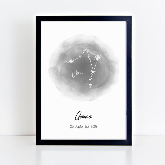Personalised Libra Zodiac Star Sign Print