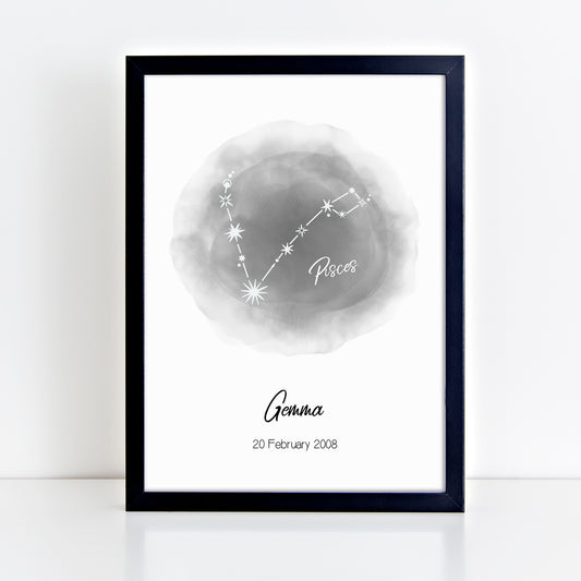 Personalised Pisces Zodiac Star Sign Print
