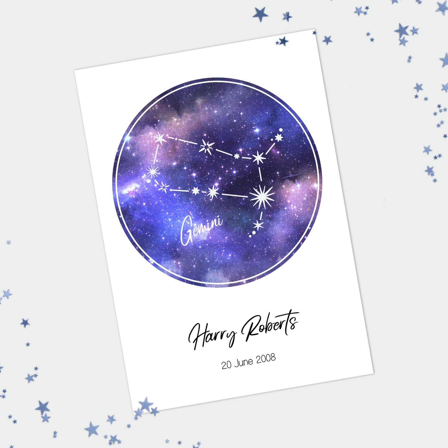Personalised Gemini Star Constellation Print