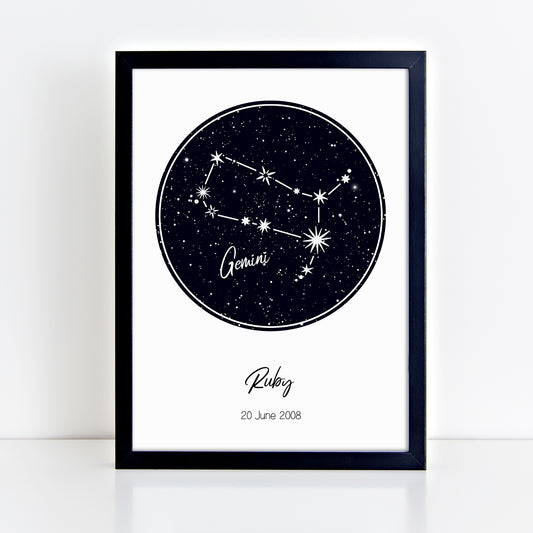 Personalised Gemini Star Constellation Print