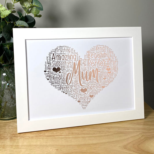 Personalised Foil Metallic Mum Heart Word Art Print