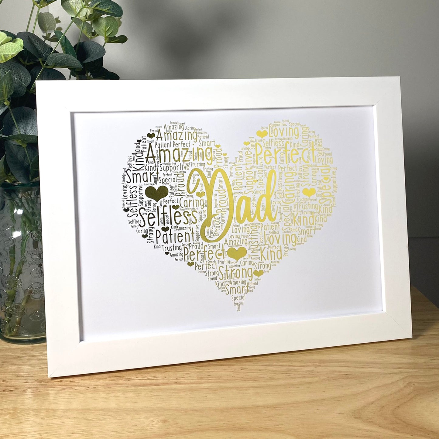Personalised Foil Metallic Dad Heart Word Art Print
