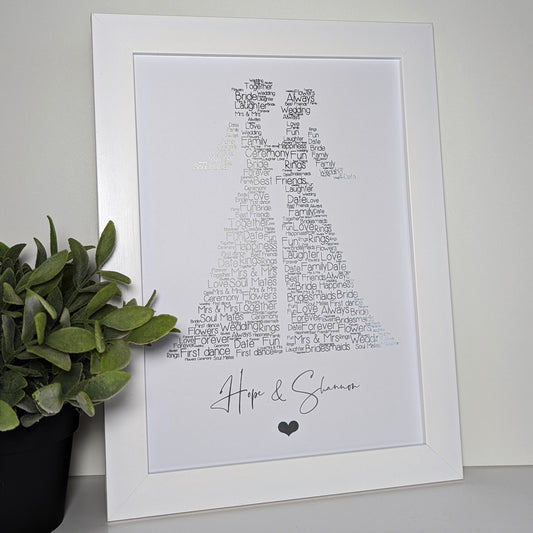 Personalised Mrs & Mrs Same Gender Couple Wedding Word Art Real Foil Print