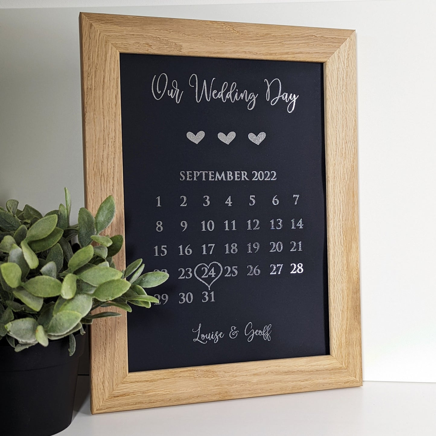 Personalised Foil Metallic Our Wedding Date Calendar Print