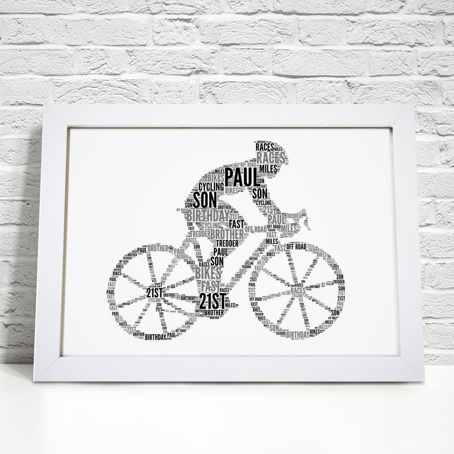 Personalised Male Cyclist Bike Word Art Print