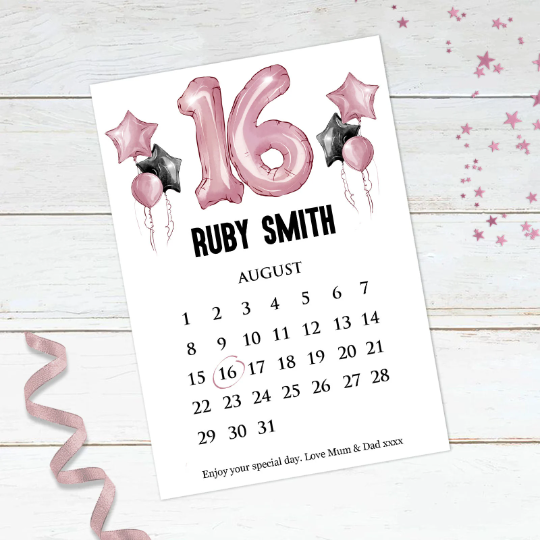 Personalised 16th Birthday Calendar Print