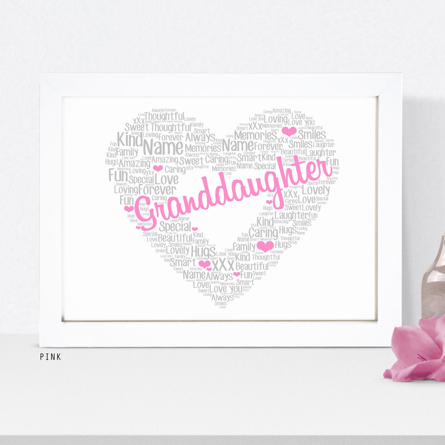 Personalised Granddaughter Heart Word Art Print