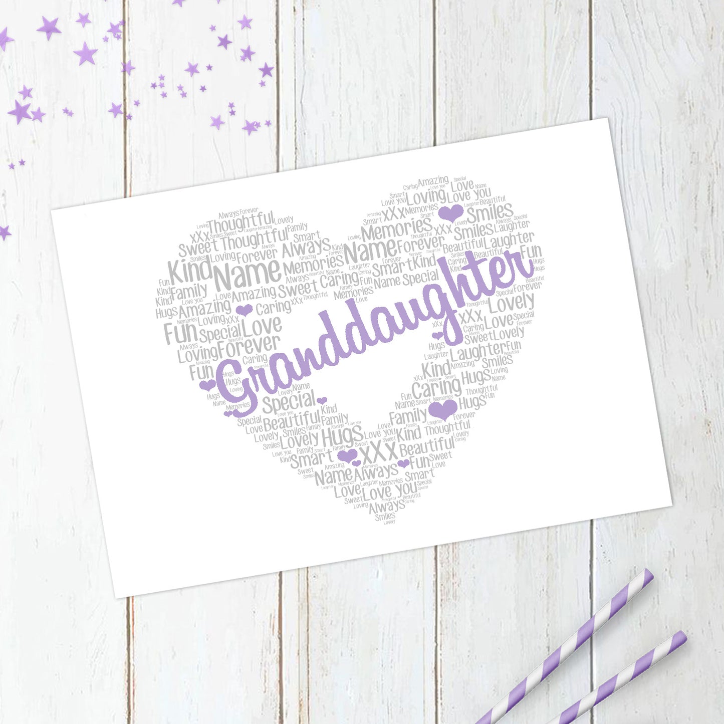 Personalised Granddaughter Heart Word Art Print