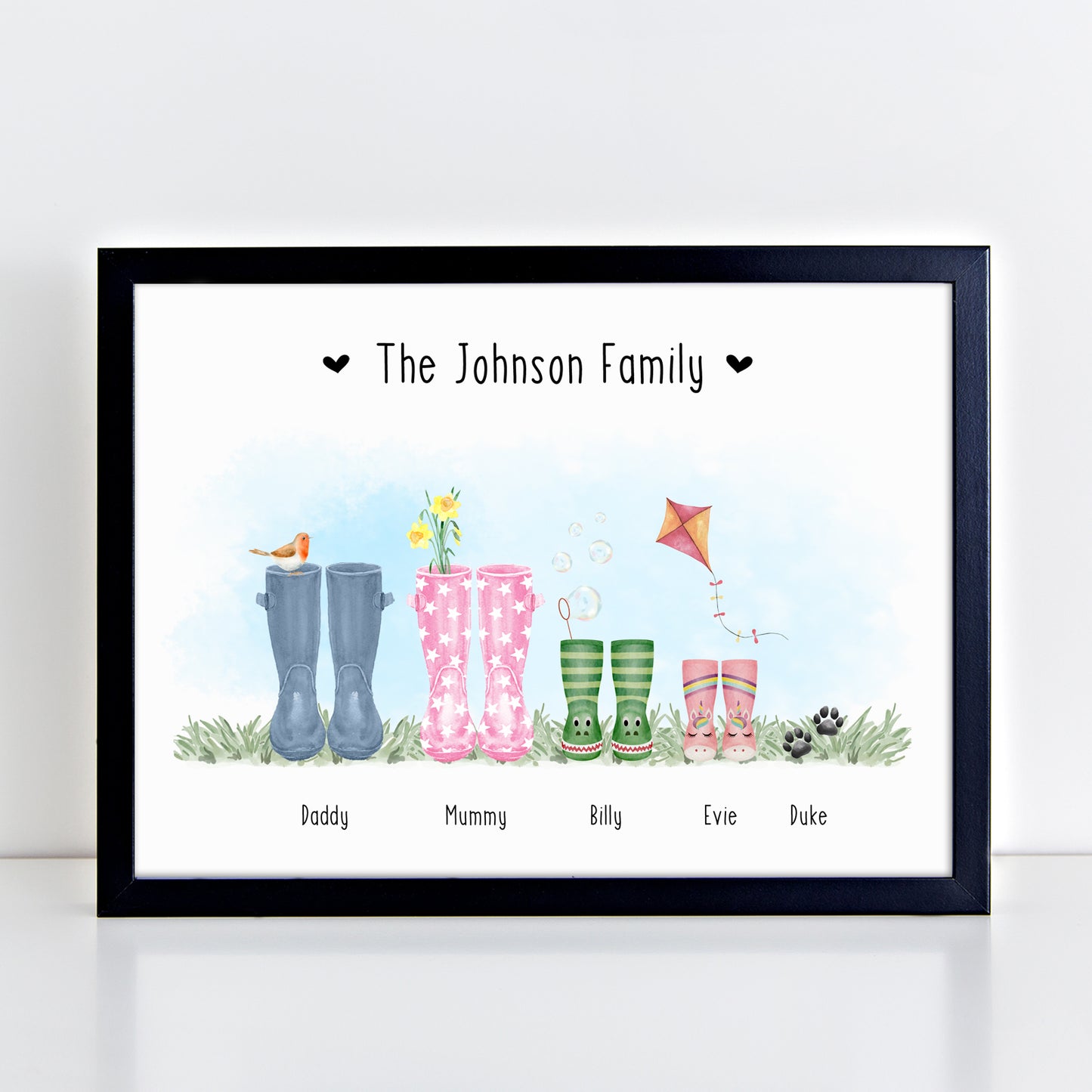 Personalised Watercolor Family Welly Boot Print