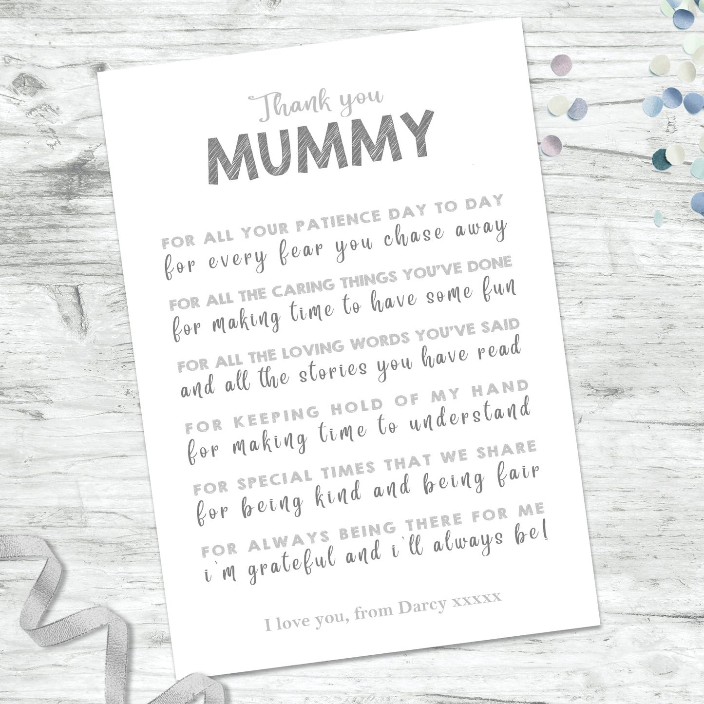 Personalised Thank You Mummy Poem Print