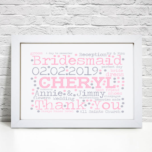 Personalised Bridesmaid Flower Girl Word Art Print