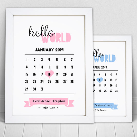 Personalised New Baby Boy Girl Date Of Birth Print