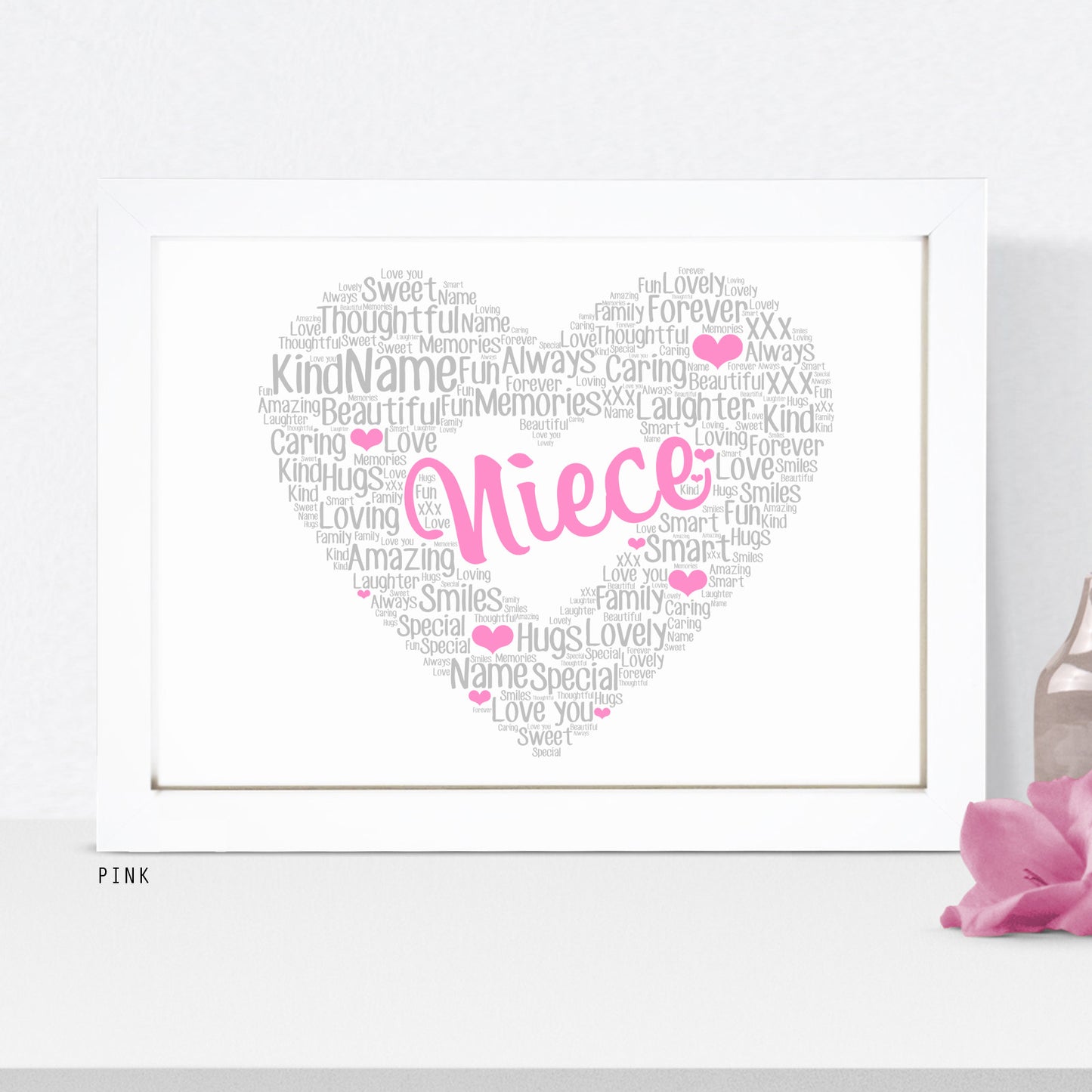 Personalised Niece Heart Word Art Print